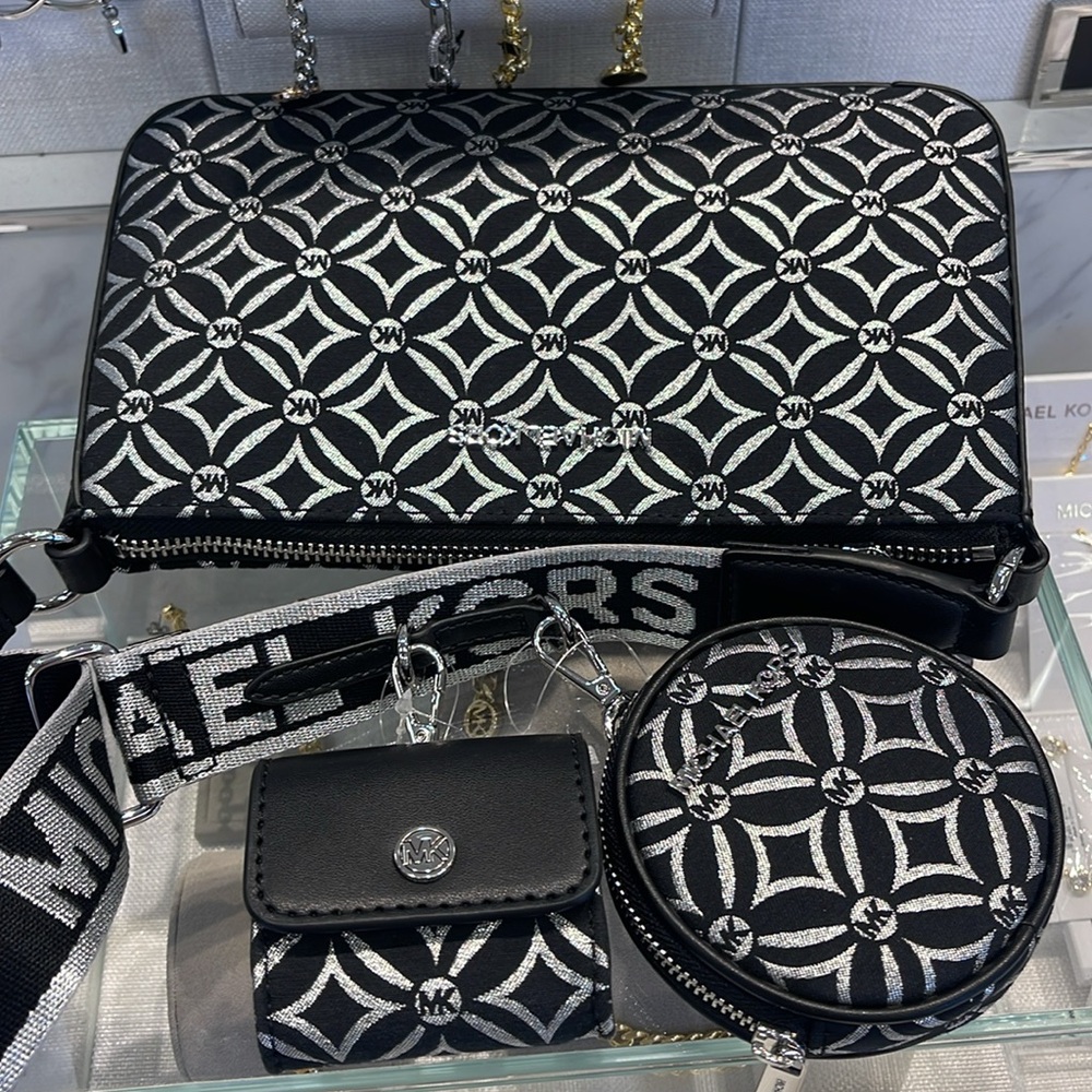 MICHAEL KORS Jet Set Travel Small Logo Jacquard Crossbody With Tech Attach - Picture 10 of 16